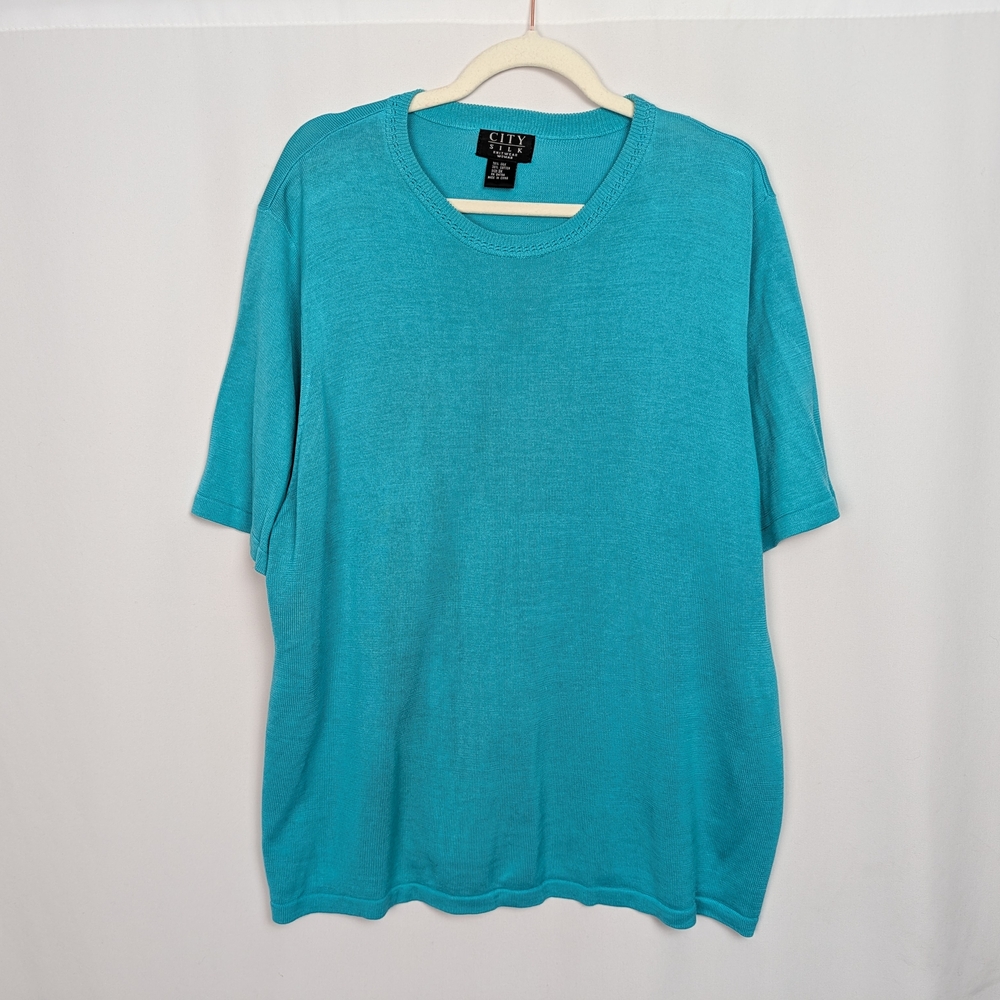 City Silk Knitwear Teal Silk Blend Top